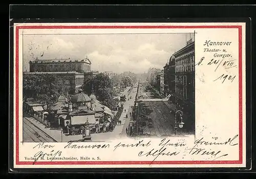 AK Hannover, Theater- und Georgstrasse mit Cafe Kröpcke