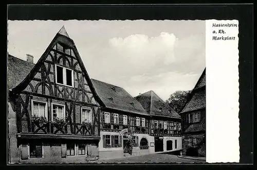 AK Hattenheim a. Rh., Marktplatz mit Gasthaus