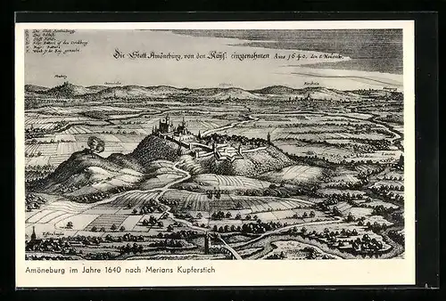 Künstler-AK Amöneburg, Panorama mit Schloss, Stiftskirche und Bayr. Batterie