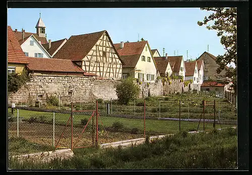 AK Grossbottwar /Kreis Ludwigsburg, Ortspartie mit Gebäuden und Kleingärten
