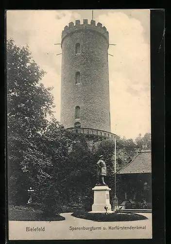 AK Bielefeld, Sparenburgturm u. Kurfürstendenkmal