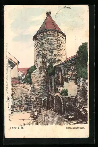 Künstler-AK Lahr i. B., Blick auf den Storchenthurm
