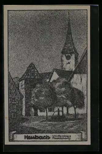 Künstler-AK Heubach /Württemberg, Marktplatz mit Kirche