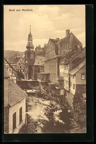 AK Montjoie, Flusspartie mit Kirche
