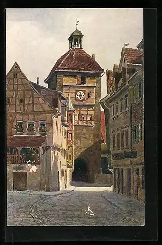 Künstler-AK Esslingen a. N., Blick auf das Wolfs-Tor