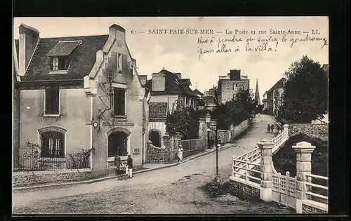 AK Saint-Pair-Sur-Mer, La Poste et rue Sainte-Anne