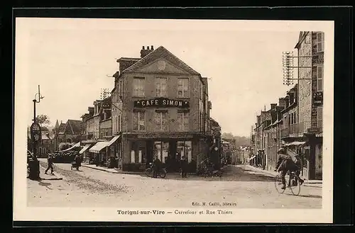 AK Torigni-sur-Vire, Carrefour et Rue Thiers