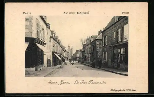AK Saint-James, La Rue Fauconnière, Strassenpartie