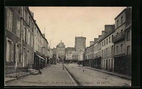 AK Bricquebec, La Rue de Bourg et le Vieux Chateau