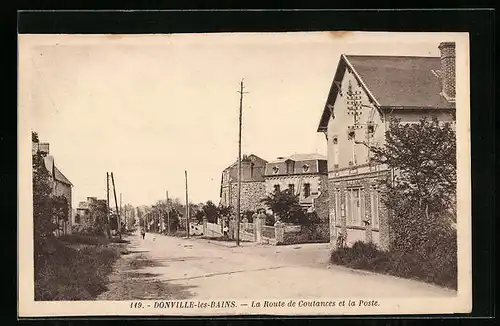 AK Donville-les-Baines, La Route de Coutances et la Poste