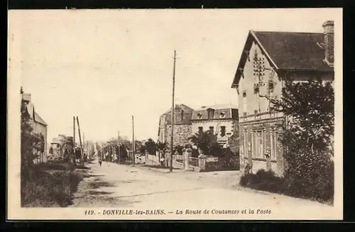 AK Donville-les-Baines, La Route de Coutances et la Poste