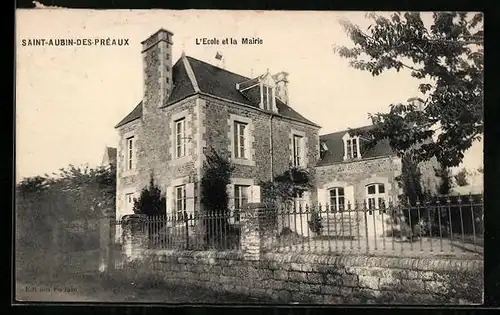 AK Saint-Aubin-des-Préaux, L`Ecole et la Mairie