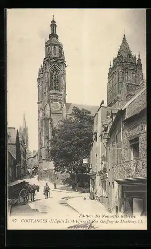 AK Coutances, L`Eglise Saint-Pierre et Rue Geoffroy-de-Montbray