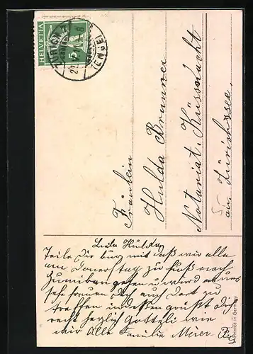 Präge-AK Zwei Schwestern flechten eine Blumenkrone