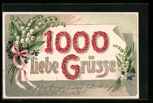 AK Maiglöckchen-Sträusse, 1000 liebe Grüsse aus Rosen