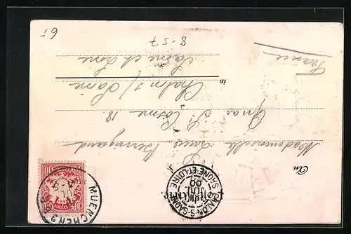 Präge-Lithographie München, Münchner Kindl beim Biergenuss vor den Toren der Stadt