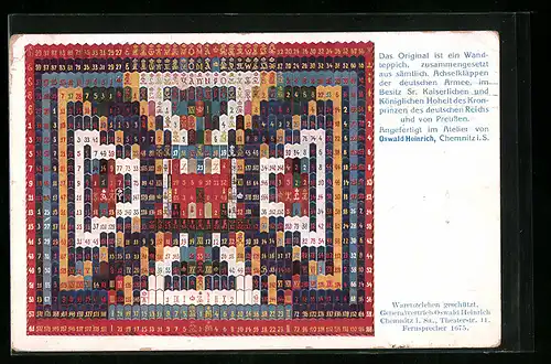 AK Wandteppich aus Achselklappen, im Besitz des preussischen Kronprinzen