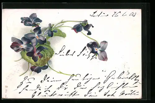 Lithographie Veilchenstrauss mit Blättern