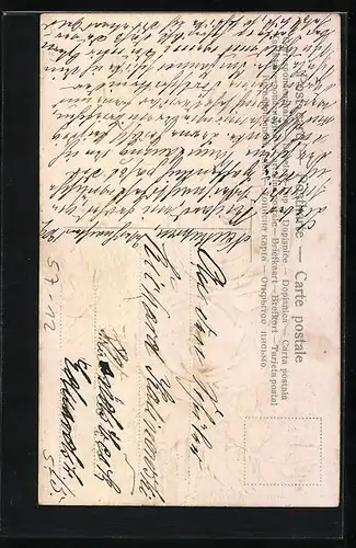 Präge-AK Rosenblüten mit Grün und Rosenknospen