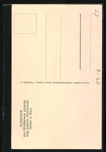 AK Goslar a. Harz, Kunstuhr aus Strohhalmen gefertigt, Aug. Lehrke, Eisenbahner