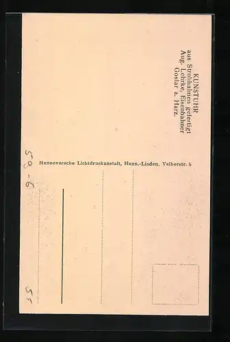 AK Goslar a. Harz, Kunstuhr aus Strohhalmen gefertigt, Aug. Lehrke, Eisenbahner