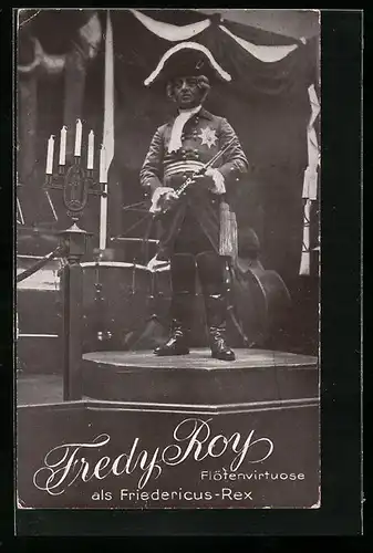 AK Der Musiker Freddy Roy, als Fredericus Rex, Flötenvirtuose