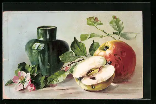 AK Stilleben mit Äpfeln und Vase