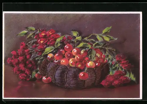 AK Kirschen und Blumen, Stilleben