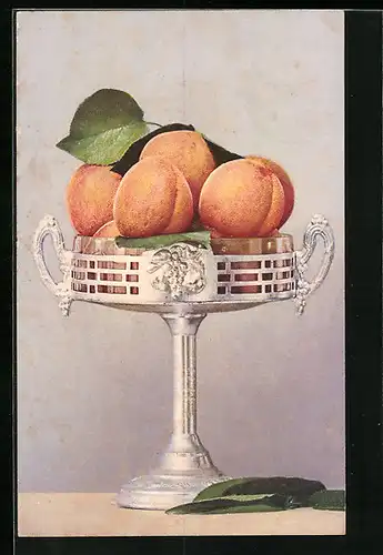 AK Silberschale mit Pfirsichen
