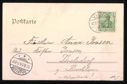 Künstler-AK Husum, Festpostkarte zur Erinnerung an das dreihundertjährige Stadt-Jubiläum 1903, Uferpartie mit Eisenbahn