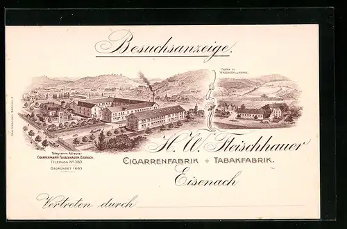 Lithographie Eisenach, Cigarrenfabrik H. W. Fleischhauer, Besuchsanzeige