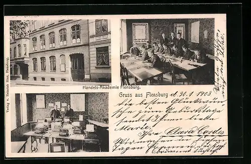 AK Flensburg, Handels-Akademie Flensbrug, Innenansichten