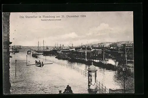 AK Flensburg, Sturmflut am 31. Dezember 1904, Norderhofendenstrasse