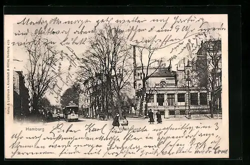 AK Hamburg-Harvestehude, Grindelberg mit Strassenbahn