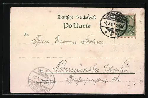 Lithographie Lütjenburg, Ortsansicht mit Bismarck-Turm