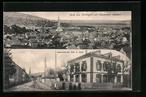 AK Ihringen am Kaiserstuhl /Baden, Ortsansicht, Bahnhofhotel, Bes.: K. Gass