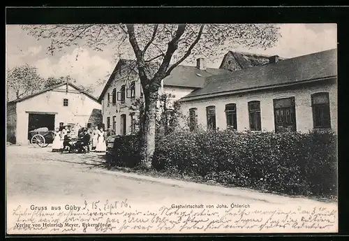 AK Güby, Gasthaus Johs. Öhlerich mit Strasse