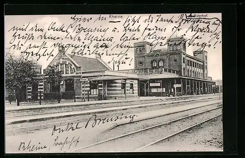 AK Rheine, Bahnhof, von den Schienen aus gesehen