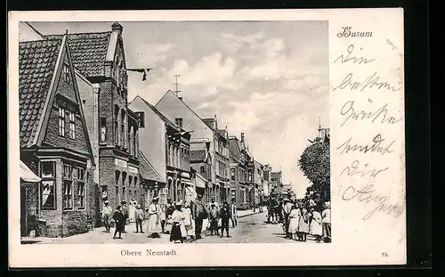 AK Husum, Strassenpartie Obere Neustadt mit Gasthof