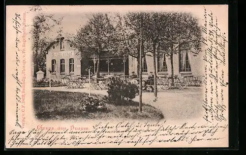 AK Husum, Gasthaus Schützenhof mit Garten