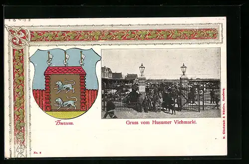 AK Husum, Husumer Viehmarkt, Stadtwappen