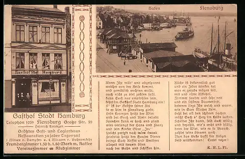 AK Flensburg, Gasthof Stadt Hamburg, Hafen