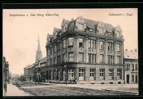 AK Falkenstein i. V., Hauptstrasse und Ecke König Albert-Platz