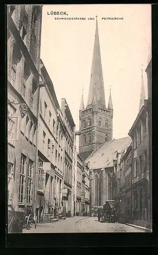 AK Lübeck, Schmiedestrasse und Petrikirche