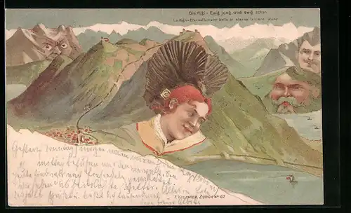 AK Die Rigi, Killingen Nr. 107, Berg mit Gesicht / Berggesichter