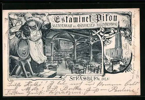 AK Strassburg, Estaminet Piton, Innenansicht