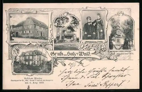 AK Sulz u. Wald, Gasthaus zum Rüssel, Unterelsässer Tracht, Schloss Binder