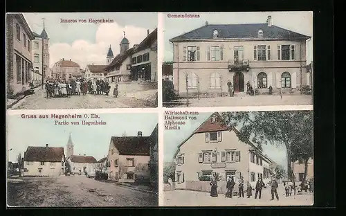 AK Hegenheim, Gemeindehaus, Wirtschaft zum Halbmond von Alphonse Misslin