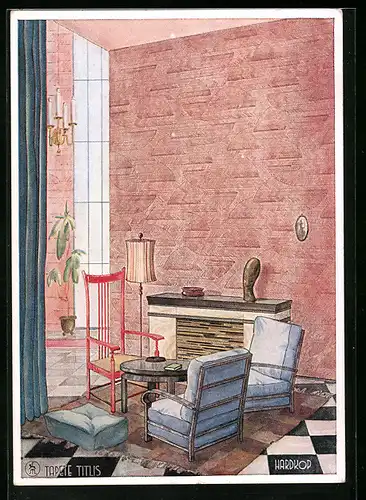 AK Sitzecke mit Tapete Titlis, Reklame Hardkop, Bauhaus