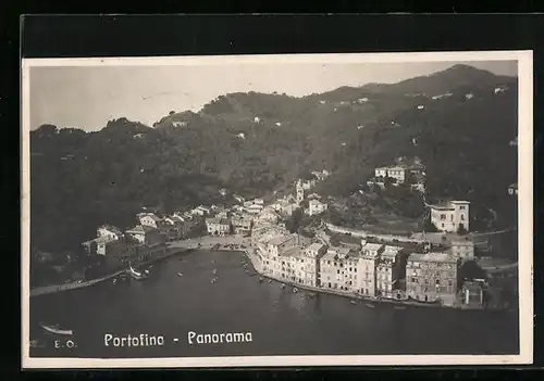 AK Portofino, Panorama mit Hafen